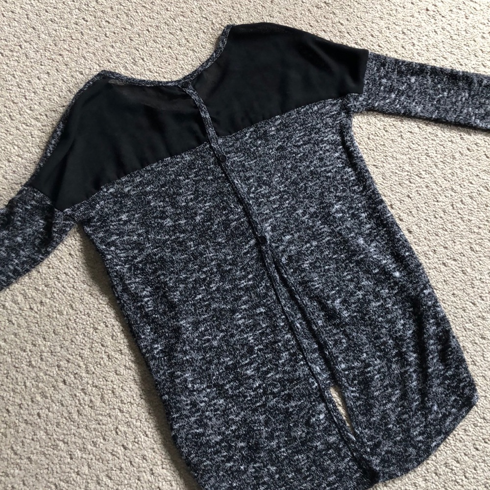Grey high low knit with mesh, button up split back